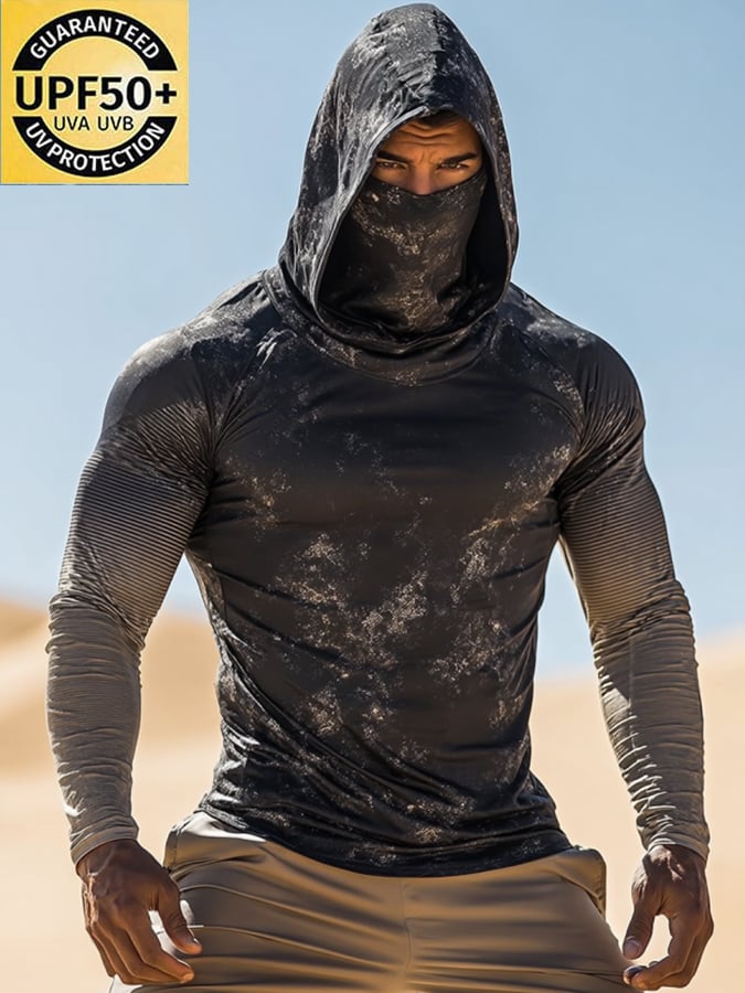 Men's Outdoor Sun Protection Breathable Cool Mask Hooded Sun Protection Long-Sleeved Top
