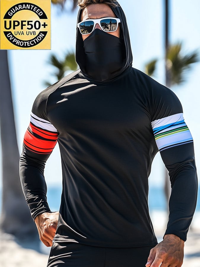 Men's Outdoor Sun Protection Breathable Cool Mask Hooded Sun Protection Long-Sleeved Top