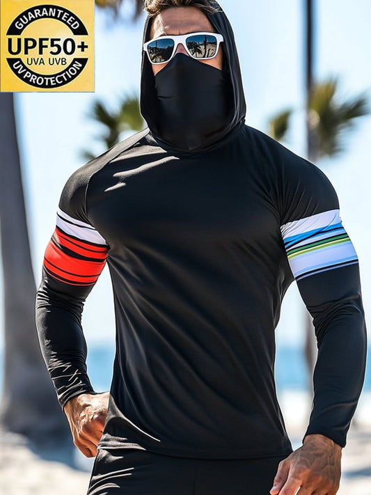 Men's Outdoor Sun Protection Breathable Cool Mask Hooded Sun Protection Long-Sleeved Top