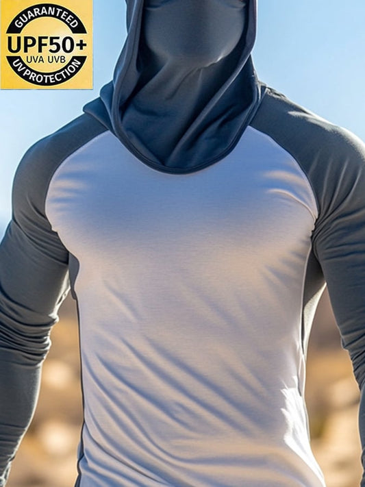 Men's Outdoor Sun Protection Breathable Cool Mask Hooded Sun Protection Long-Sleeved Top
