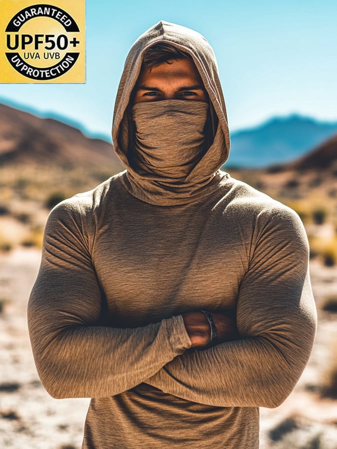 Men's Outdoor Sun Protection Breathable Cool Hooded Sun Protection Long Sleeve Top