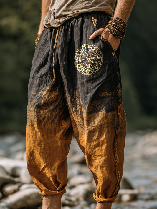 Men's Viking Holiday Rune Totem Vintage Nordic Casual Linen Pants