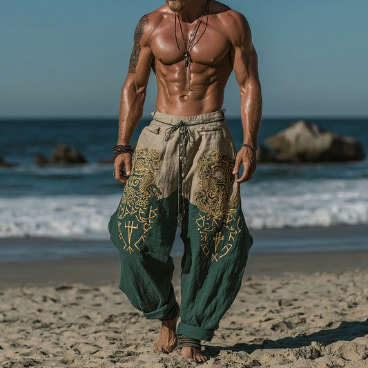 Men's Vintage Jörmungandr Inspired Two-Tone Bohemian Summer Casual Pants