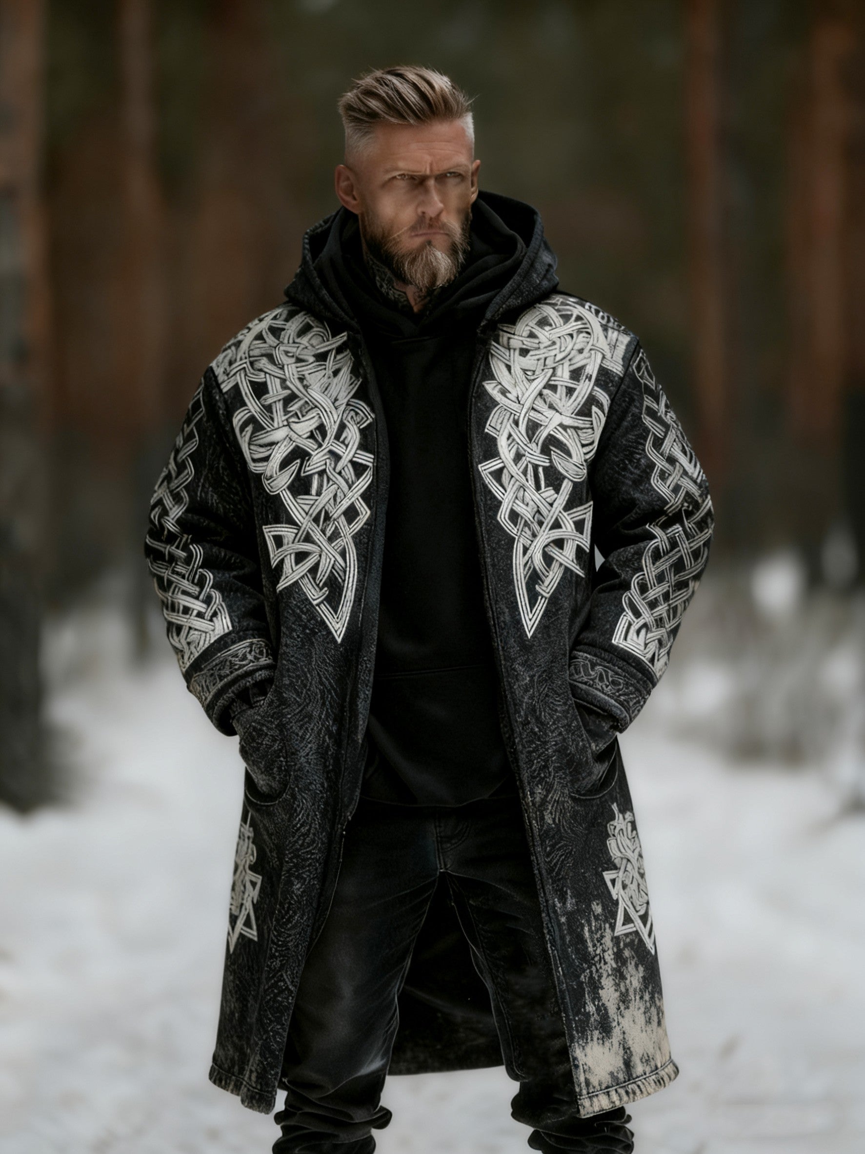 Men's Viking Dark Celtic Vintage Distressed Hooded Jacket