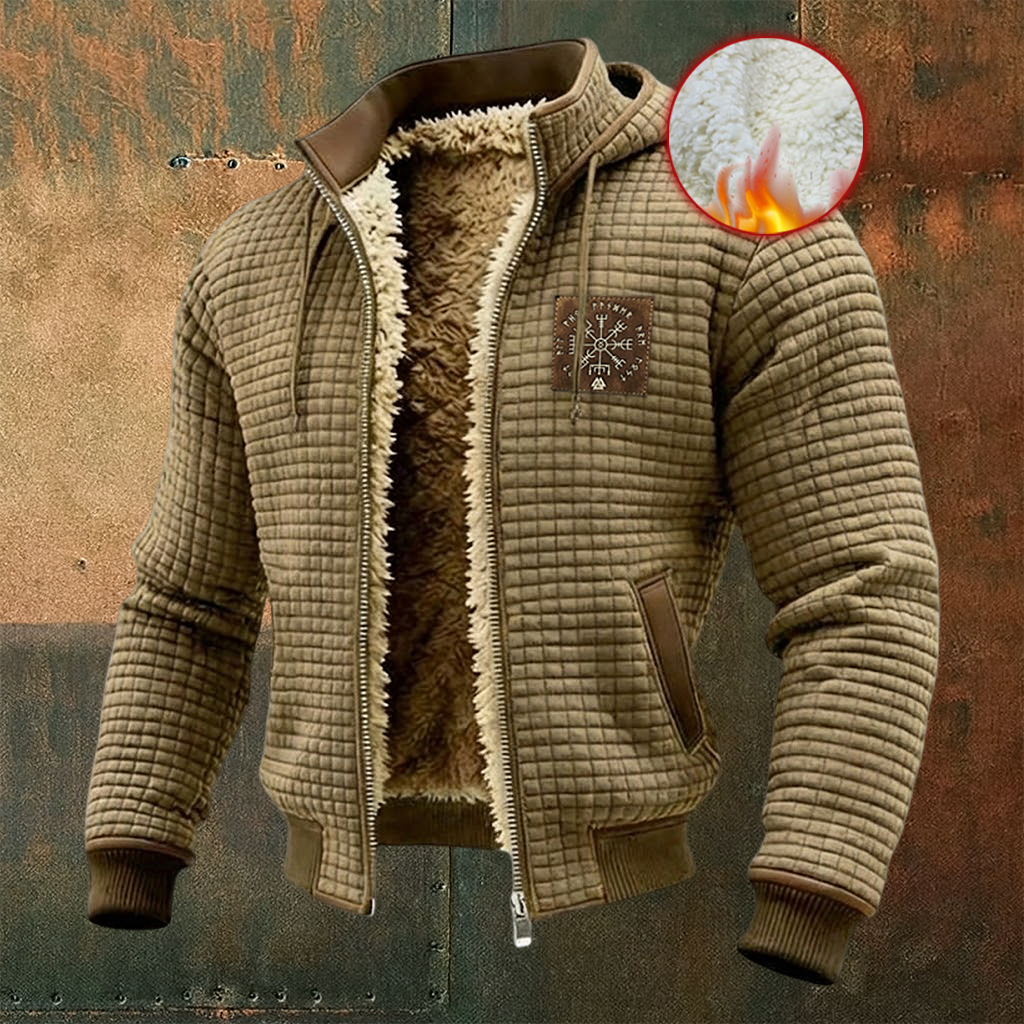 Men's Thermal Grid Jacket Fleece Shearling & Structured Waffle Zip-Up Hoodie