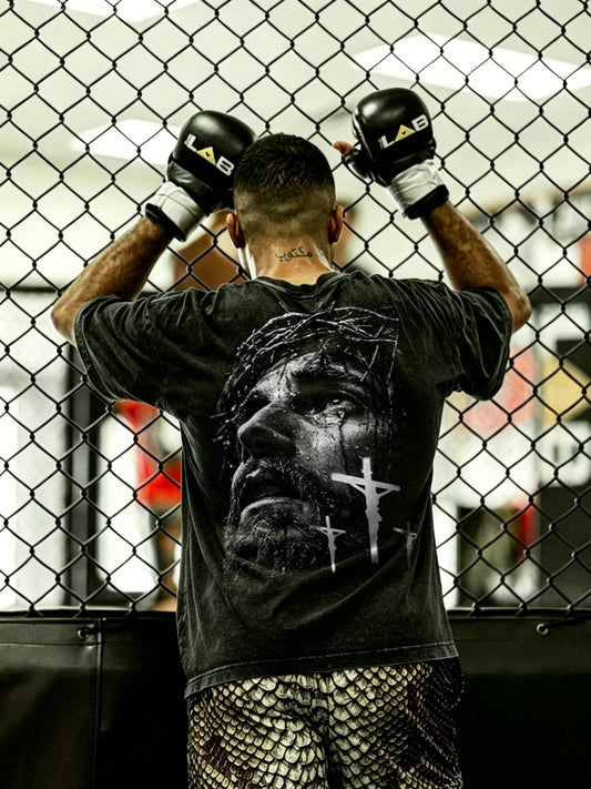 Jesus Crown Of Thorns & Crosses Graphic Printed Men's Washed Tee