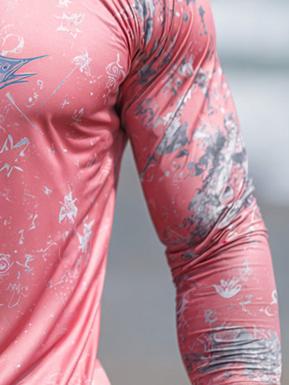 Men's Outdoor Sun Protection Breathable Cool Face Mask Hooded Printed Long-Sleeved Top
