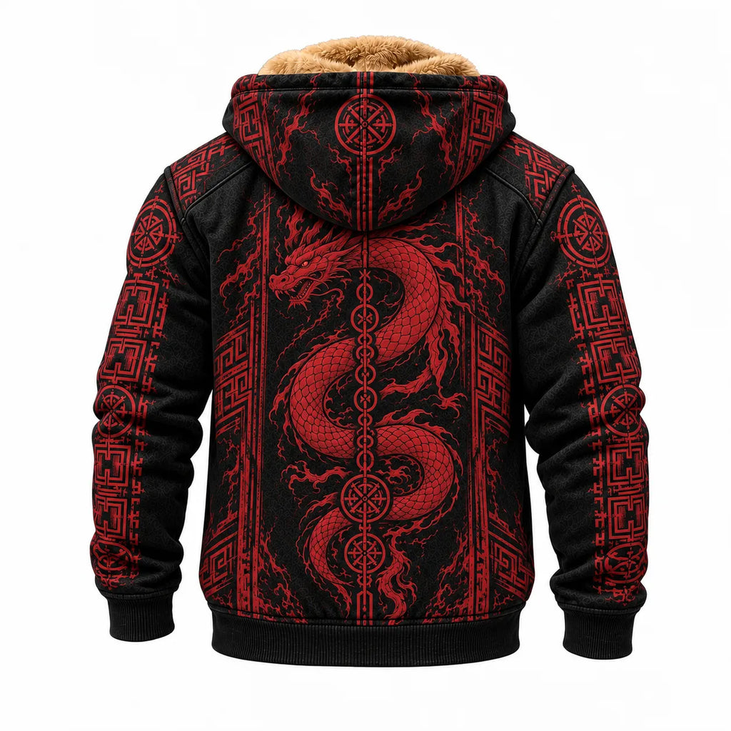 Black Red Dragon Fleece Zip Hoodie
