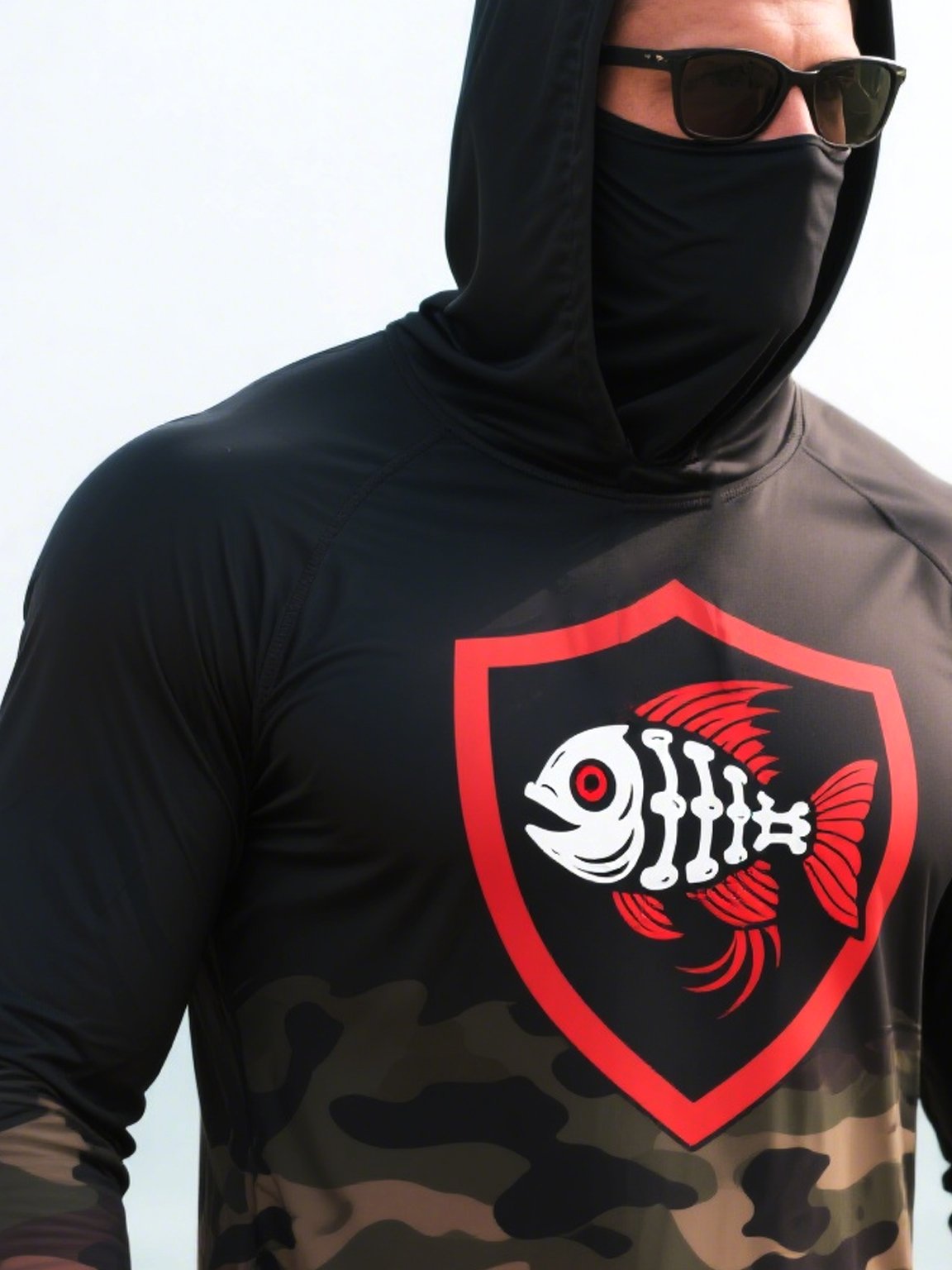 Men's Outdoor Fishing Sun Protection Breathable Cooling Mask Hooded Sun Protection Long Sleeve Top