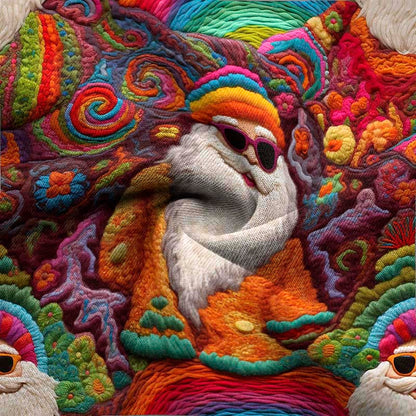 Women's Vintage Santa Groovy Hippie Print Pocket Quarter-Zip Fleece Lapel Ugly Christmas Sweatshirt