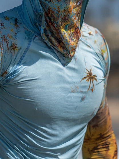 Men's Outdoor Sunscreen Breathable Cool Hooded Printed Surf Long-Sleeve Top