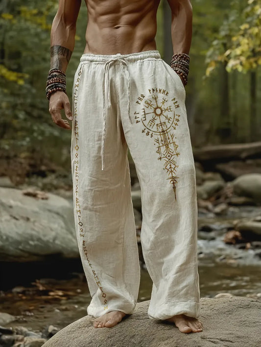 Men's Viking Holiday Style Vintage Ethnic Rune Totem Casual Linen Pants