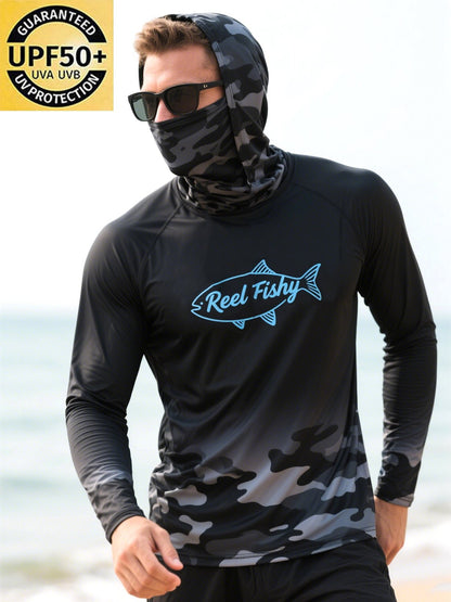 Men's Outdoor Sun Protection Breathable Cool Mask Hooded Sun Protection Long-Sleeved Top