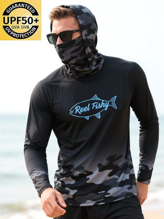 Men's Outdoor Sun Protection Breathable Cool Mask Hooded Sun Protection Long-Sleeved Top