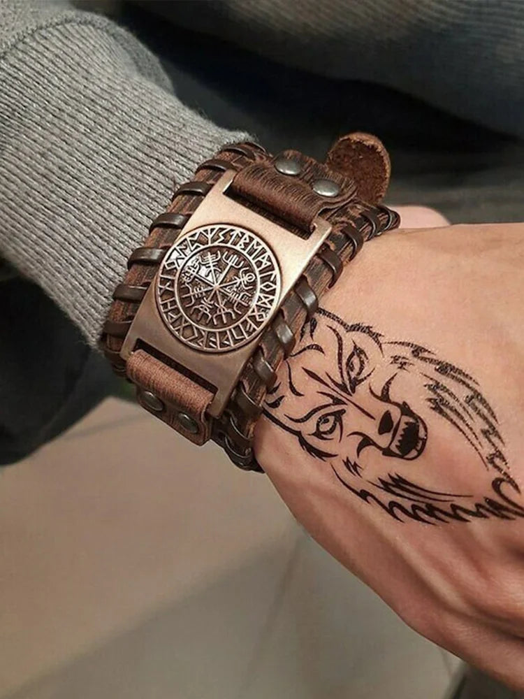 Men's Vintage Retro Viking Compass Vegvisir Bracelet