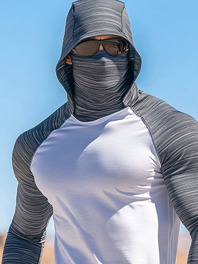 Men's Outdoor Sun Protection Breathable Cool Hooded Sun Protection Long-Sleeved Top