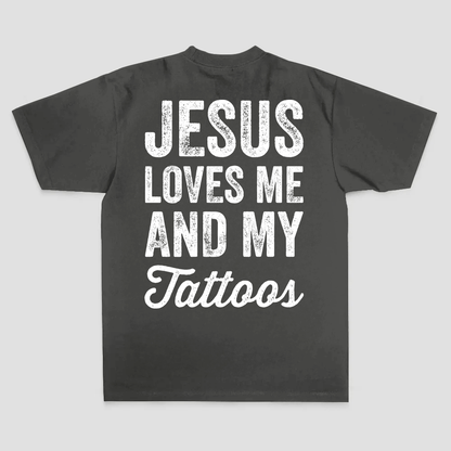 Jesus Loves Me And My Tattoos Printed Men's T-shirt