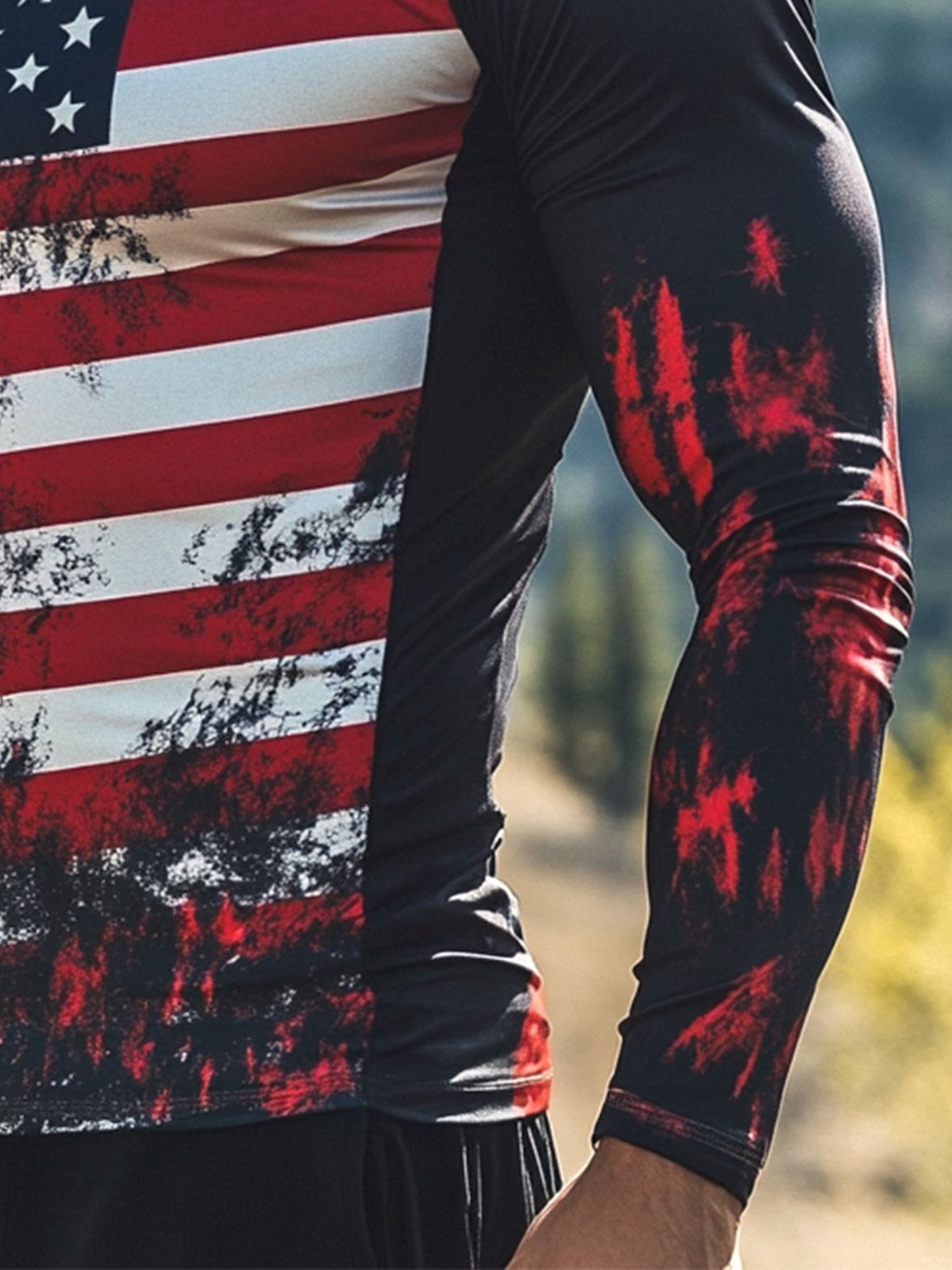 Men's Outdoor Sun Protection Breathable Cool Mask American Flag Print Hooded Sun Protection Long Sleeve Top