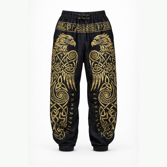 Men's Viking Retro Golden Rune Raven Celtic Totem Nordic Pants