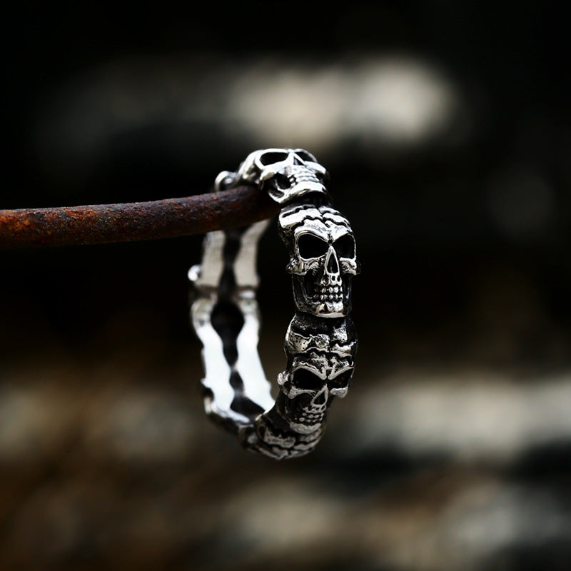 Vintage Stainless Steel Skull Ring Men's Personality Tail Ring