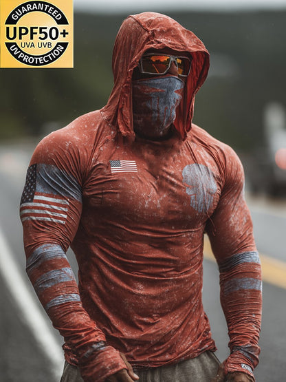 Men's Retro Outdoor Sun Protection Breathable Cooling Mask Hooded Sun Protection Long Sleeve Top