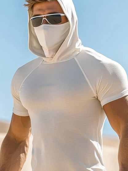 Men's Outdoor Sun Protection Breathable Cool Mask Hooded Sun Protection Short-Sleeved Top