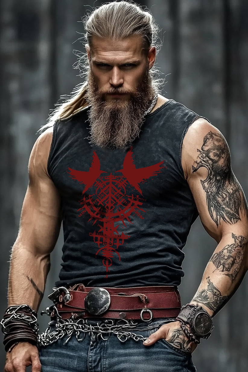 Viking Valhalla tattoo design rune print vest