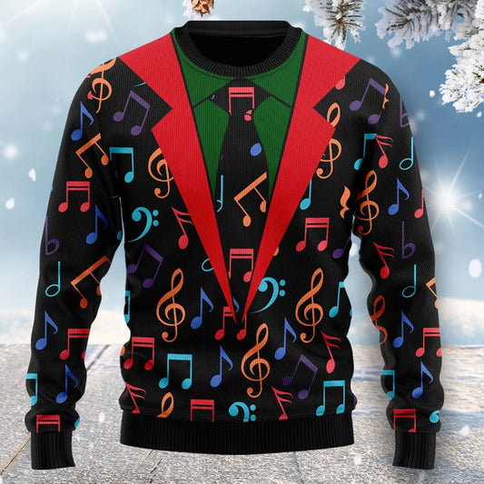 Colorful Music Notes Funny Ugly Christmas Sweatshirt