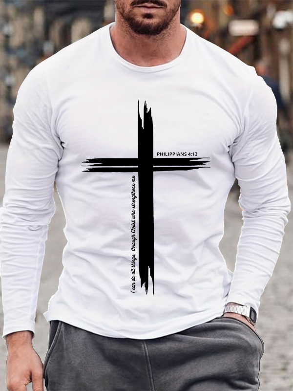 I Can Do All Things Through Christ Philippians 4:13 Christian Cotton Long Sleeve T-Shirt