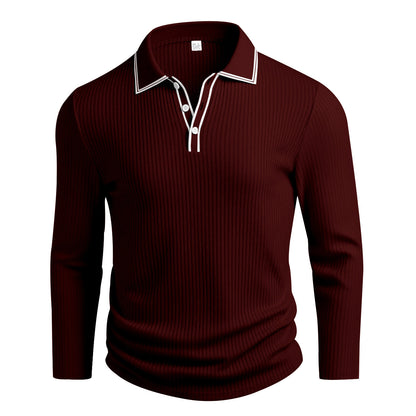 Men's Long Sleeve Polo Shirt Jacquard Fabric Collared Top