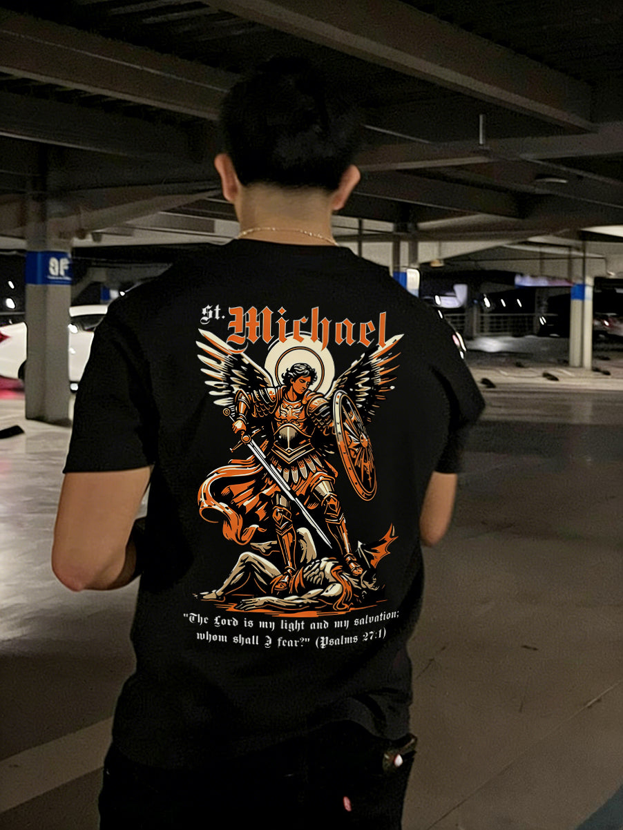 St. Michael The Lord Is My Light And My Salvation: Whom Shall I Fear Printed Men's T-shirt