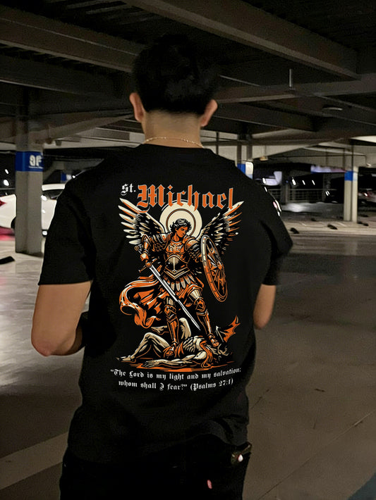 St. Michael The Lord Is My Light And My Salvation: Whom Shall I Fear Printed Men's T-shirt