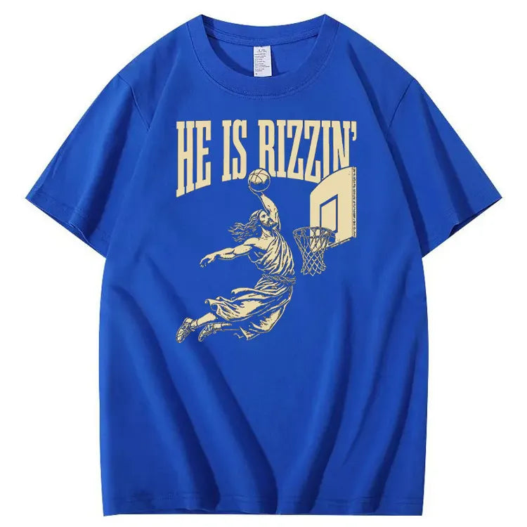 He Is Rizzin Christian Pattern Printing Print Crew Neck T-Shirt