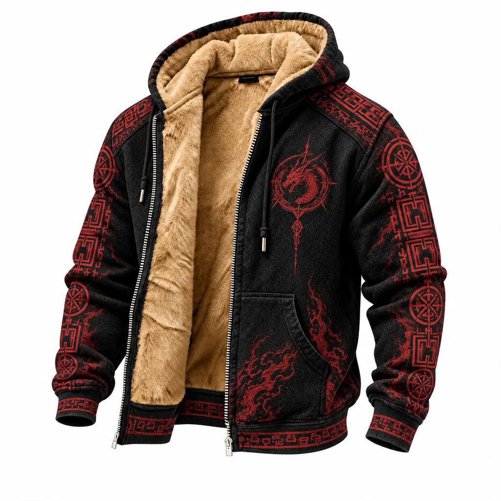Black Red Dragon Fleece Zip Hoodie