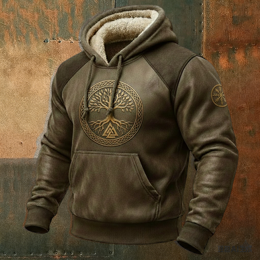 Nordic Viking Hoodie with Cozy Fleece Collar & Vegvisir Emblem
