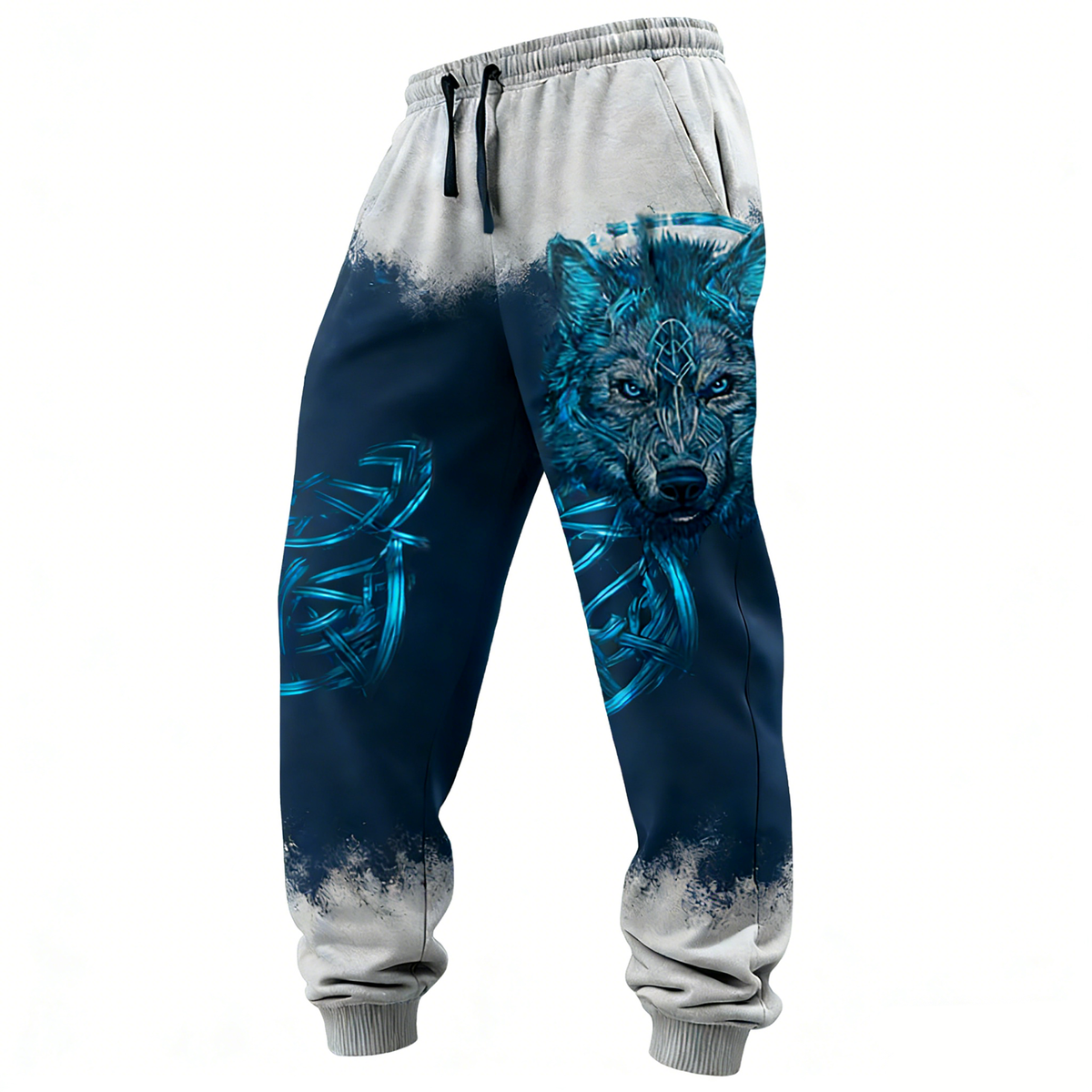 Viking Wolf Totem Gradient Print Casual Trousers