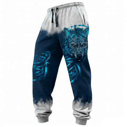 Viking Wolf Totem Gradient Print Casual Trousers