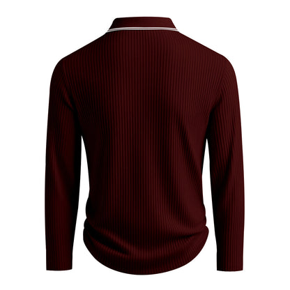 Men's Long Sleeve Polo Shirt Jacquard Fabric Collared Top