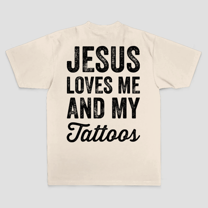 Jesus Loves Me And My Tattoos Printed Men's T-shirt
