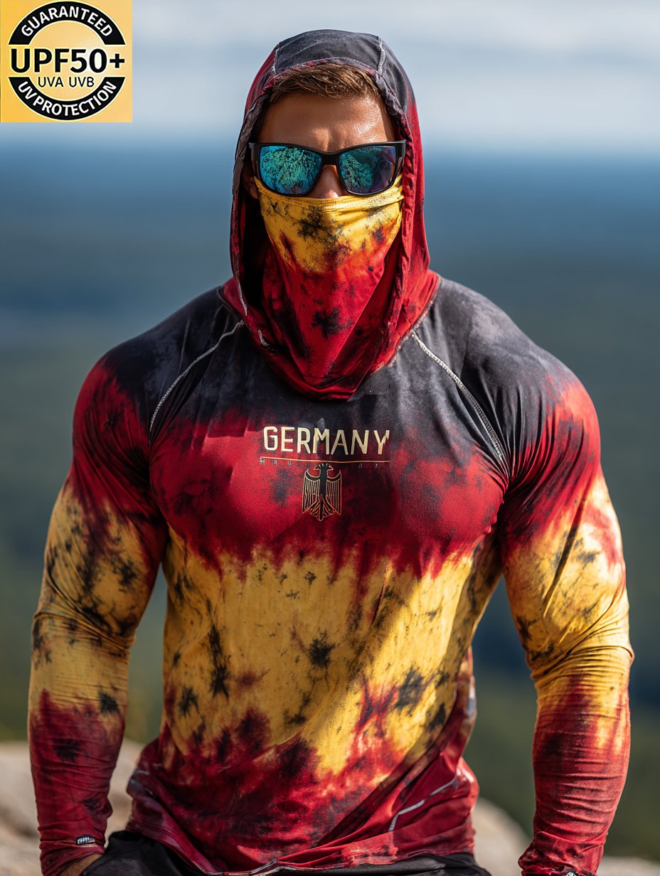Tie-dye German Hiking Enthusiast Print Hooded Sun Shield Shirt