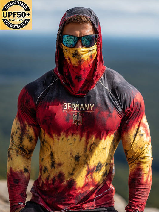 Tie-dye German Hiking Enthusiast Print Hooded Sun Shield Shirt
