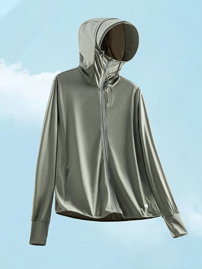 Men's Outdoor Sun Protection Breathable Cool Mask Hooded Sun Protection Long Sleeve Zipper Jacket