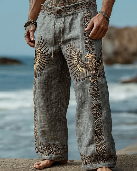 Men's Viking Retro Nordic Eagle Totem Linen Pants