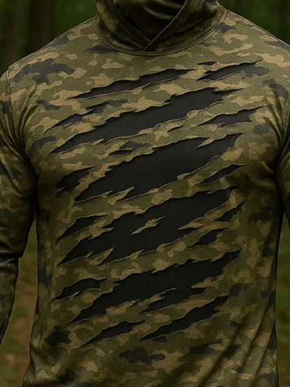 Men's Outdoor Sun Protection Breathable Cool Hunting Camouflage Mask Hooded Sun Protection Long-Sleeved Top
