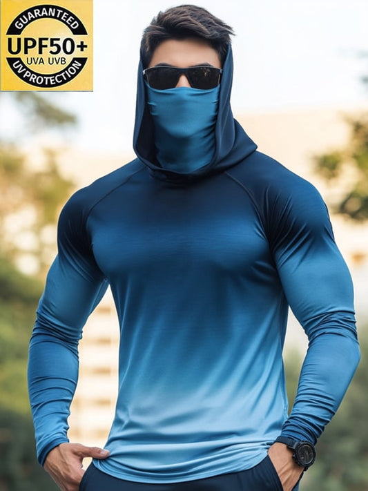 Men's Outdoor Sun Protection Breathable Cool Mask Hooded Sun Protection Long-Sleeved Top