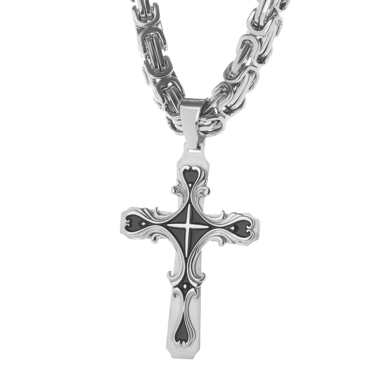 Silver Stainless Steel Tribal Cross Necklace