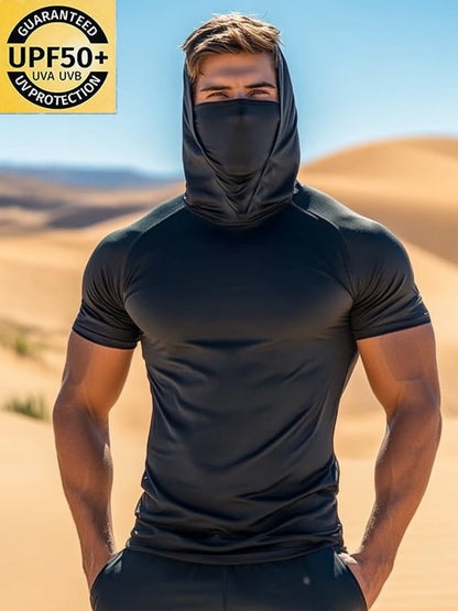 Men's Outdoor Sun Protection Breathable Cool Mask Hooded Sun Protection Short-Sleeved Top