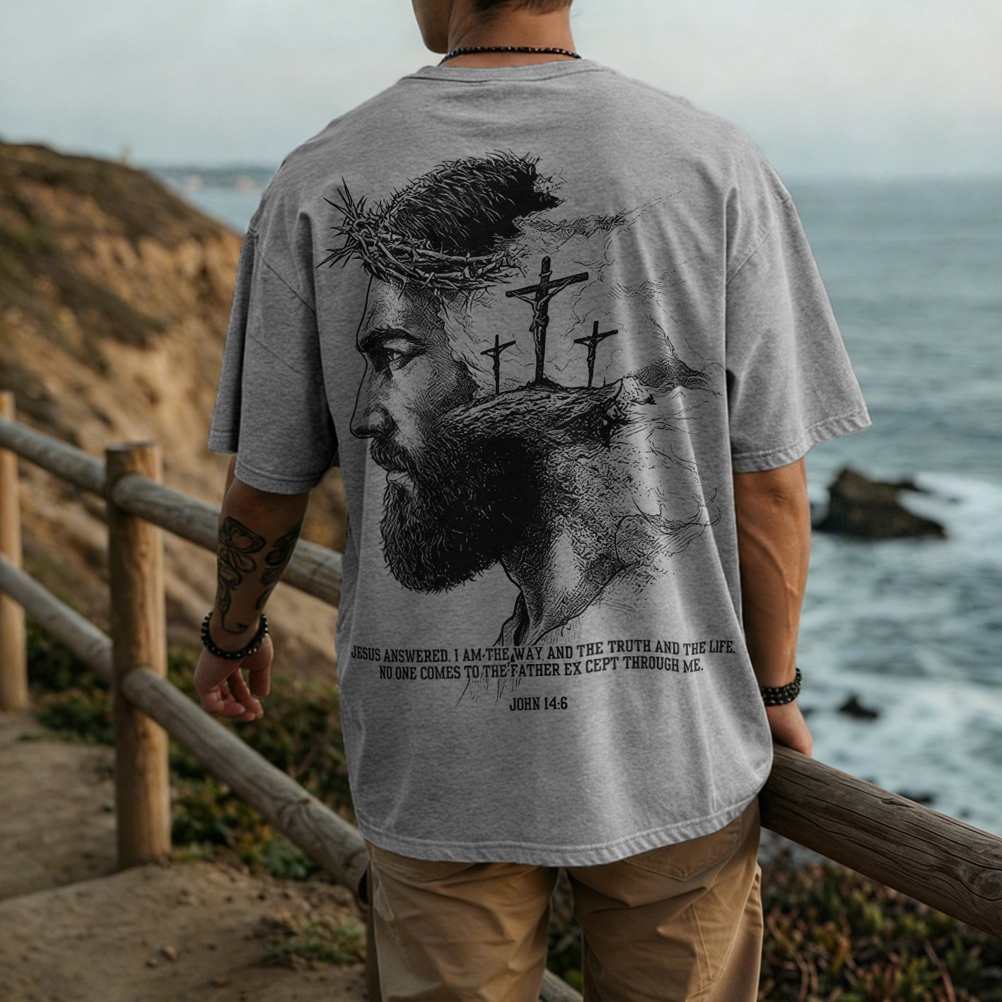 Jesus Answered I Am The Way And The Truth And The Life Printed Men's Washed Tee