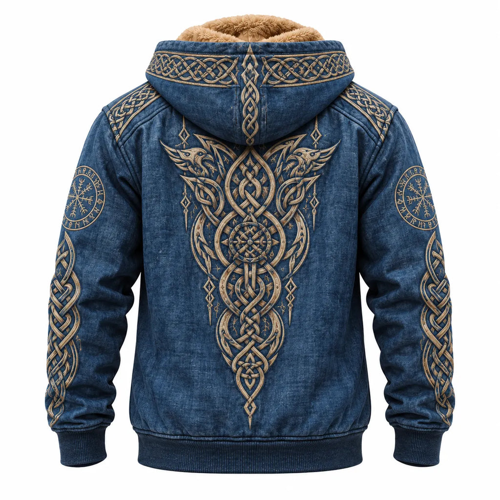 Blue Viking Raven Knot Fleece Zip Hoodie