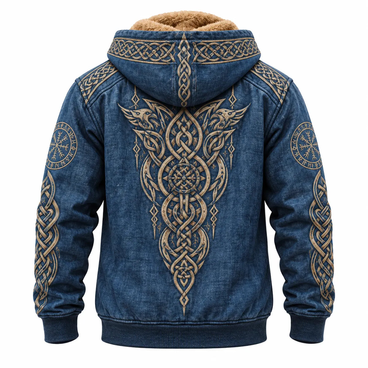 Blue Viking Raven Knot Fleece Zip Hoodie